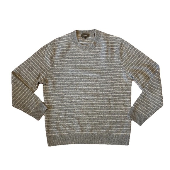 Vince Cashmere Sweater Pullover Gray Striped Mens Sz Large MRSP $425 - Picture 3 of 9